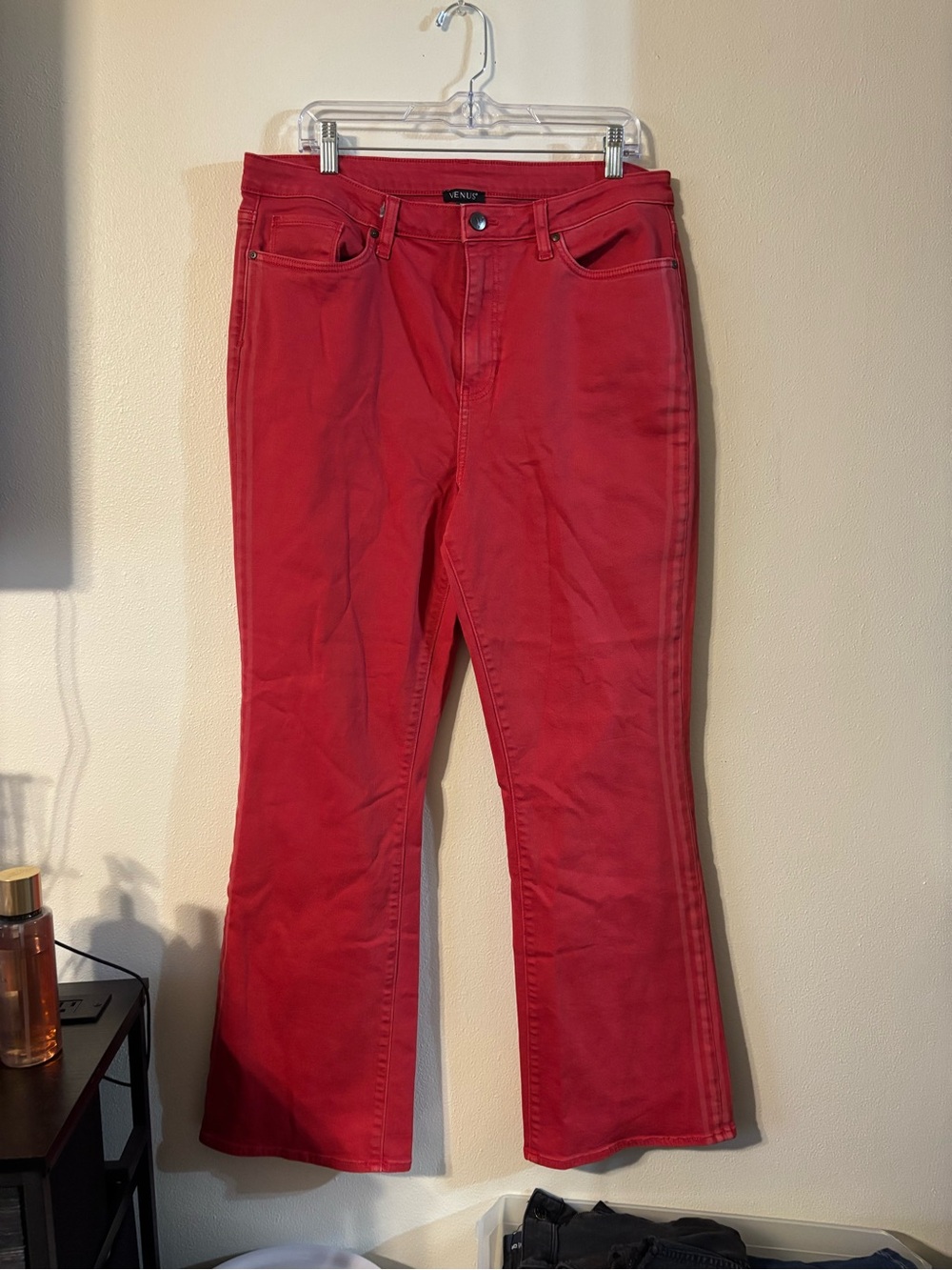 VENUS Red Flare Jeans with stripes on side and American flag pocket